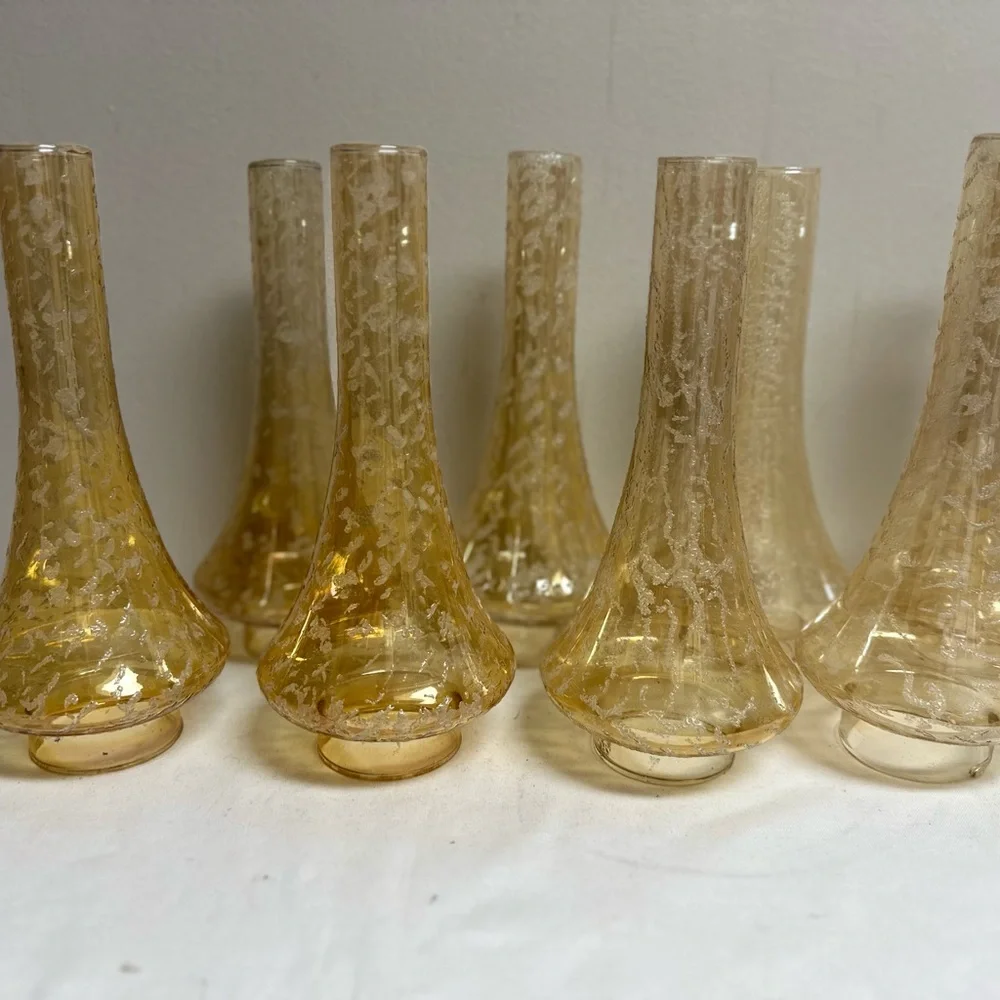 Mid Century Amber Glass Chandelier Shades Set of 8